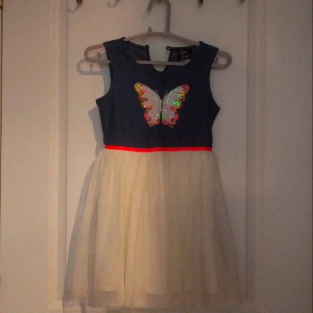 Summer dress,pink and violent 6 jean and cream